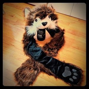 Last chance! Red/brown faux fur fox hood w/ scarf